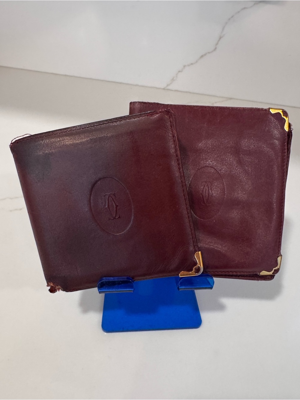TWO!!! Cartier Men's Bifold Wallets in Burgundy with Gold Corner Accents